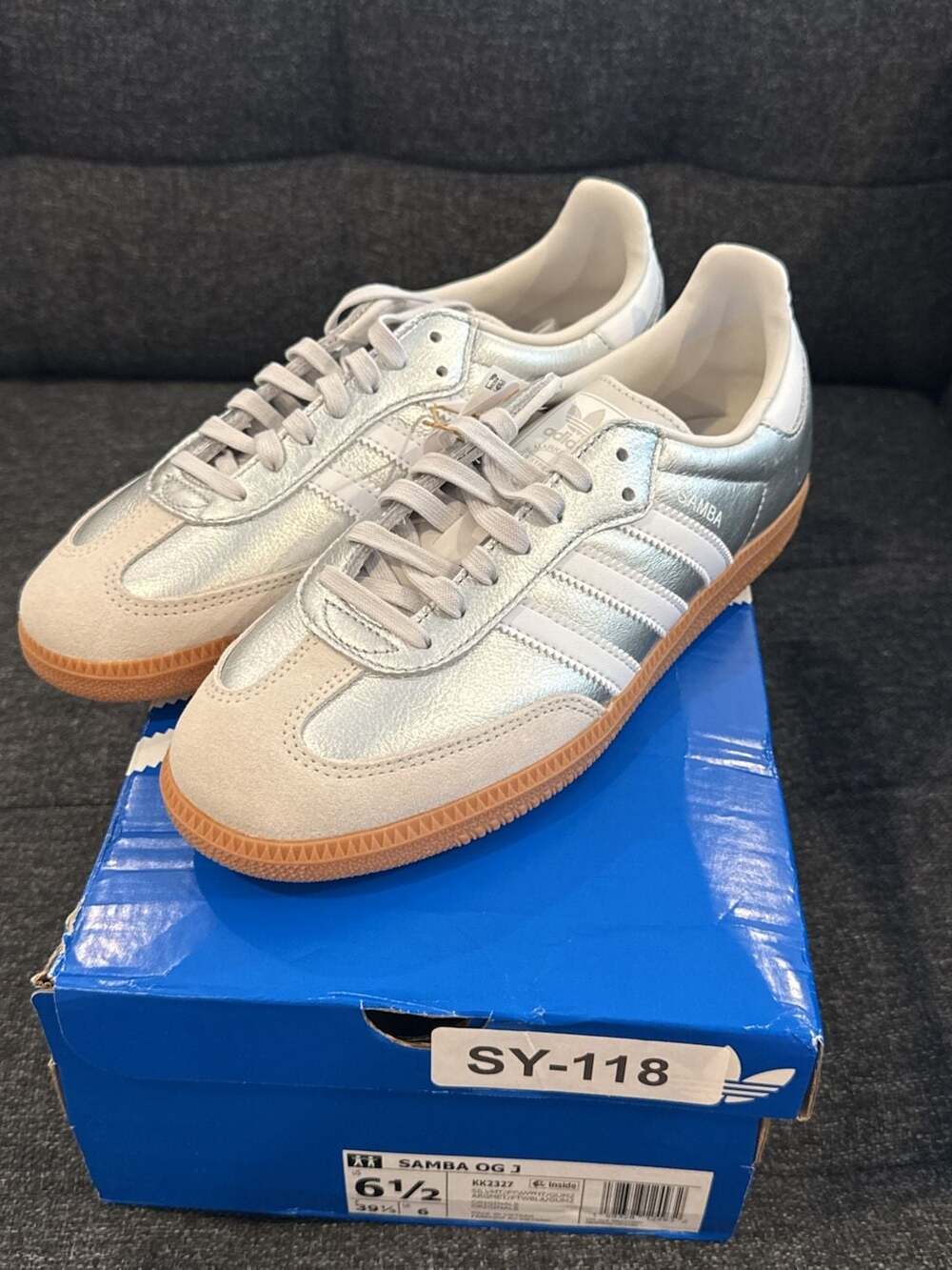 Adidas Samba OG Junior Metallic Silver/Footwear White Sneakers (KK2327) - 6.5Y